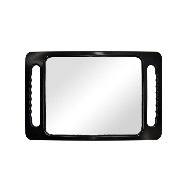 Liels rokas spogulis ar dubultu rokturi — taisnstūrveida rokas spogulis ar rokturi — Frizētavas aprīkojums Frizieru un friziera aksesuāru piedāvātais attēls