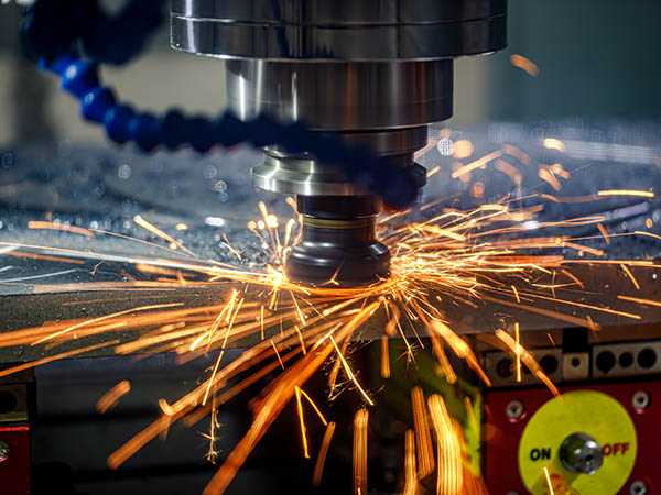 CNC-svarvfräsmaskin för metallbearbetning.Skärning av metall modern bearbetningsteknik.Fräsning är processen att bearbeta med roterande fräsar för att avlägsna material genom att föra fram en fräs i ett arbetsstycke.