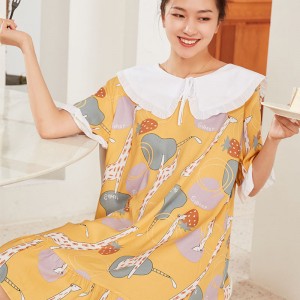Women’S Summer Printed Doll Collar Nightdress Home Dress, Factory Customization