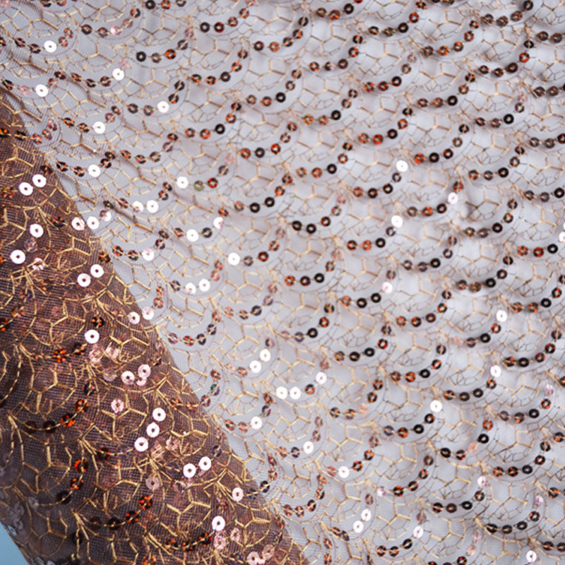 Gəlinlik paltarı üçün tikmə sequins neylon mesh parça