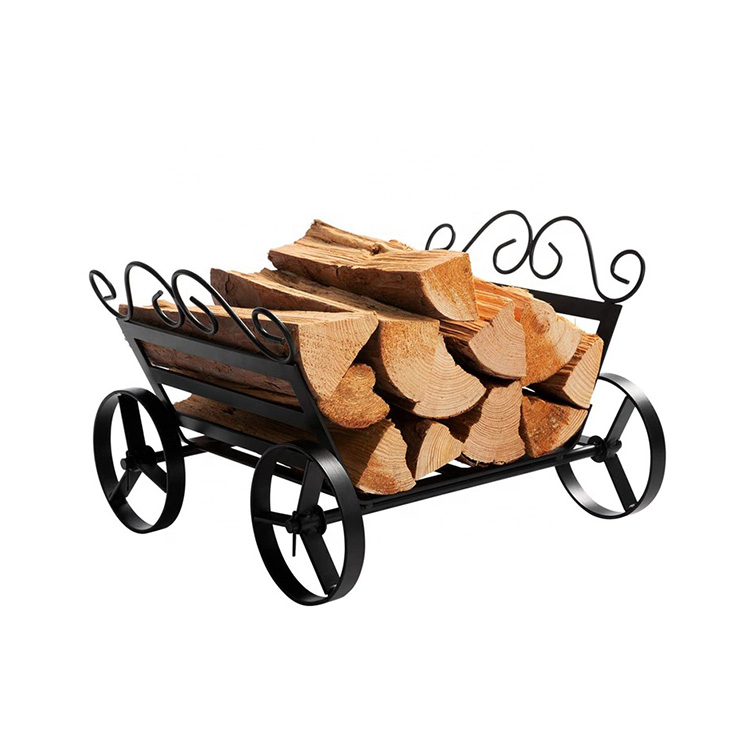 Fireplace Log Rack Decorative Wheels Fire Wood Carriers Heavy Duty Firewood Holder Stand for Indoor/Outdoor Fire Place Black Featured Image