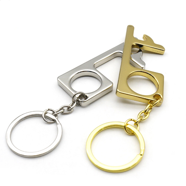 WALANG Touch Door Opener Keychain Silver Gold Plated Zinc Alloy Made Custom Keychain Itinatampok na Larawan