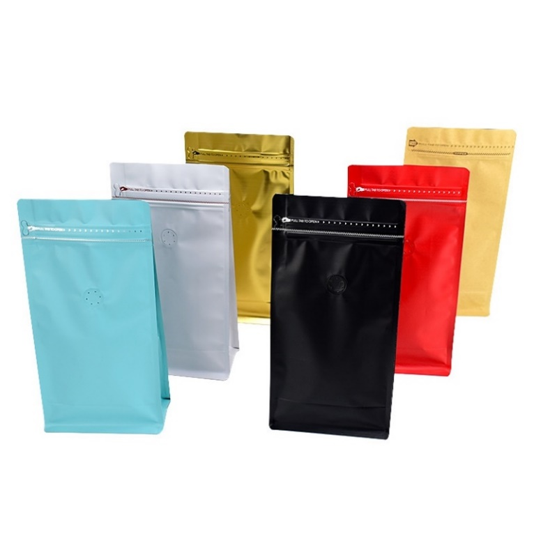 Пластыкавыя пакеты для ўпакоўкі кавы і гарбаты з плоскім дном