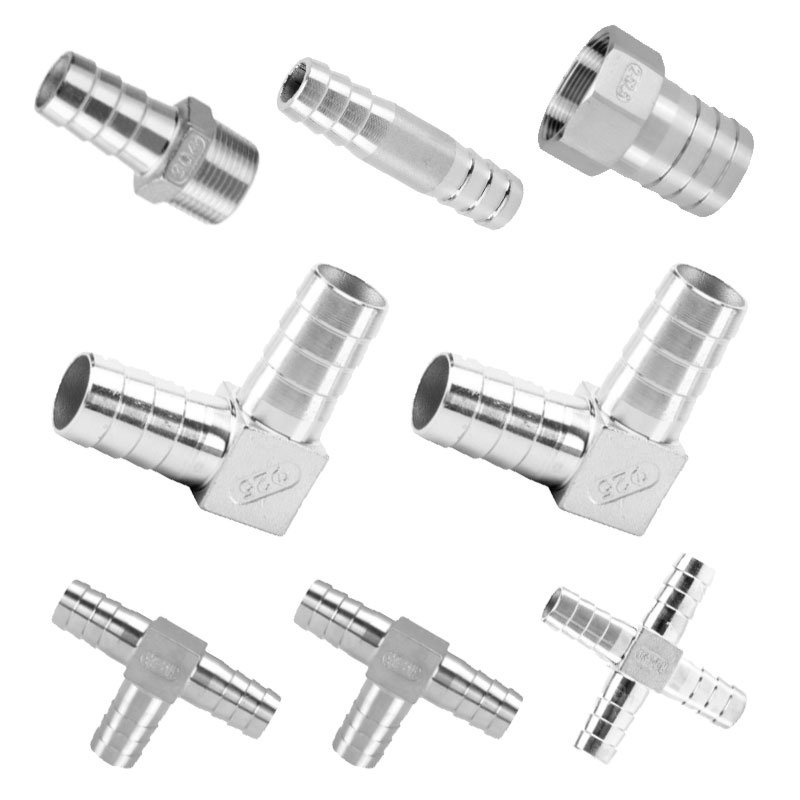 ANMASPC Stainless Steel 4 6 8 10 12 14 16 mm Straight Union Tee Elbow Cross Barb Hose Fitting Polishing Fitting Accessories