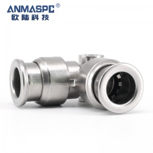 ANMASPC 304 vlekvrye staal Unie-elmboog-insteekpasstuk Druk 4 mm in om 4 mm in te druk, buis-tot-buis verbindingstyl