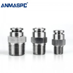 PC Type 304 Stainless Steel Reduction 6mm 8mm 10mm 12mm Tube Round Male Thread Push in Fitting