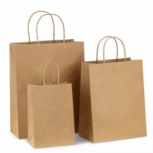 Popieriniai maišeliai su susukta rankena išsinešimui pagal individualų logotipą