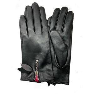 Ladies sheep leather gloves with zipper on back