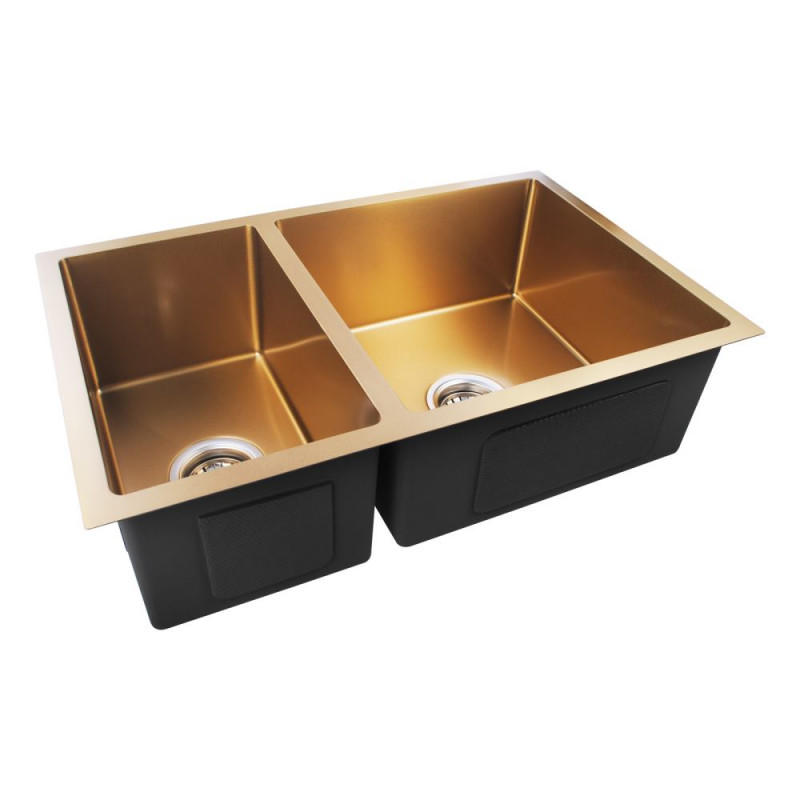 710x450x205mm 1,2mm brušeno žuto zlato ručno rađeni okrugli uglovi Dvostruke posude na vrhu/ispod/ugradni kuhinjski sudoper