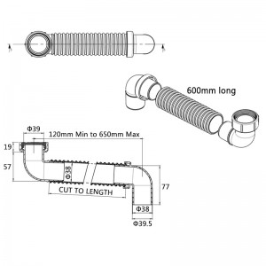 Manguera flexible para conector de bañera de 600 mm de longitud