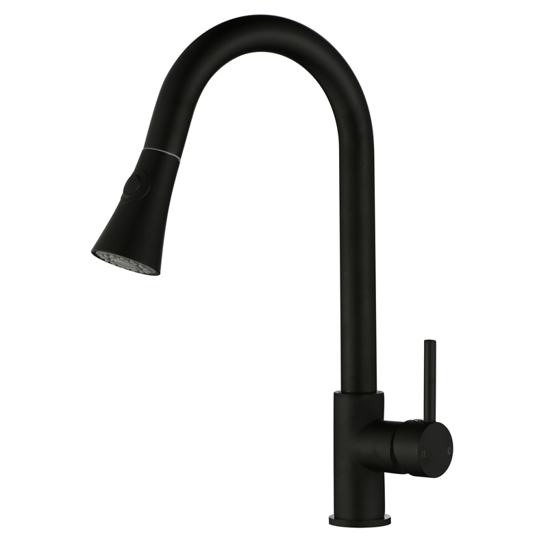 Euro Round Electroplated Black Pull Out Kitchen Sink Mixer Tap 360 Swivel Solid Brass