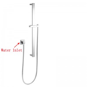 Čtvercová chromová sprchová tyč s nástěnným konektorem a pouze hadicí na vodu