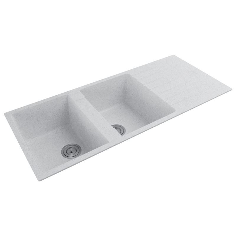 MACHO 1160x500x200mm White Granite Stone Kitchen Sink Double Bowls Drainboard Top Mount