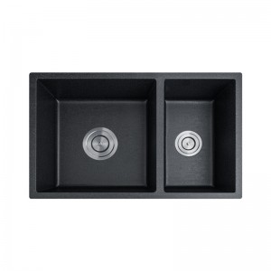 MACHO 710x450x205mm Kitchen Black Granite Stone Kitchen Sink Double Bowls Top/Undermount