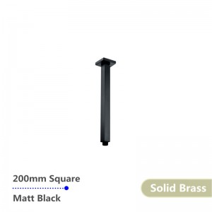 200mm Square Nero Black Ceiling Shower Arm Kuningan Padat