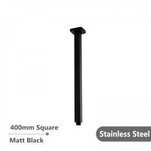 Bras de douche de plafond noir carré de 400 mm en acier inoxydable