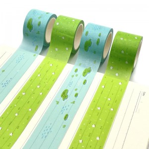 សិប្បកម្មពណ៌ផ្ទាល់ខ្លួន បោះពុម្ពពណ៌បៃតង Glitter Kawaii Korea Washi Tape