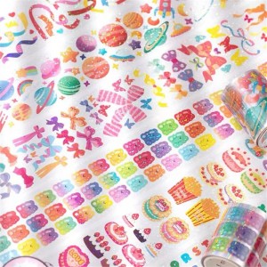 Kohandatud isikupärase sillerdava disainiga värviline koomiksimustriga Washi teibikomplekt