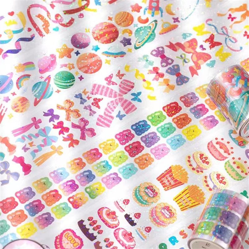 Custom Personalized Iridescent Design Colorful  Cartoon Pattern Washi Tape Set (5)