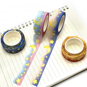 Borongan Custom Logo hiasan napel Washi Glitter Masking Tape berwarna Printing