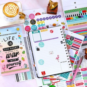Anpassad DIY Organizer Guldfolie Stämpling Kiss Cut Sticker Sheet Book Assorted Calendar