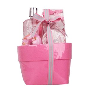 Felt Cloth Bag Promotional Spa Bath gift set ឈុតផ្កាឈូក gel body lotion fizzer