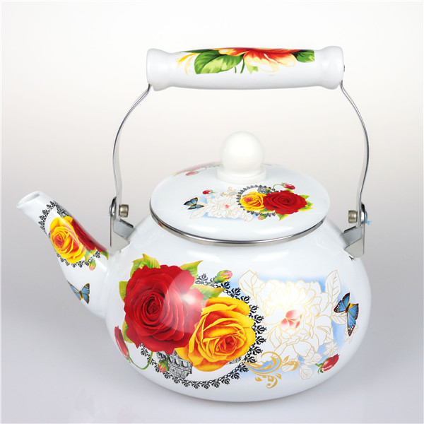 Enamel Kettle and Teapot S/S Rim Floral Design Enamel Teapot for Tea