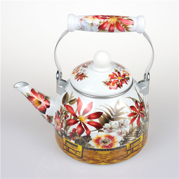 Enamel Kettle and Teapot S/S Rim Floral Design Enamel Teapot for Tea