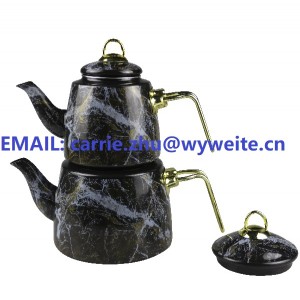 OEM China Enamel Turkish Coffee Pot Company Products –  ENAMEL KETTLE SET WITH GOLDEN HANDLE—MARBEL DESIGN  – Maokun
