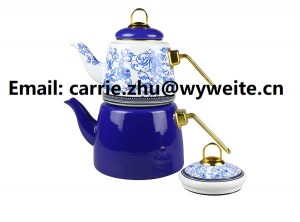 OEM China Enamel Coffee Glass Pot Factories Pricelist –  ENAMEL KETTLE SET WITH GOLDEN HANDLE—ROYAL BLUE DESIGN  – Maokun