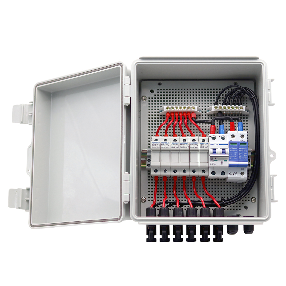 Dc 6 in 1 out 6 strings 600v 1000v Ip65 solar dc combiner box Featured Image