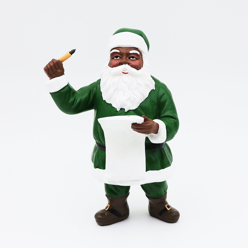 Schwarzer Weihnachtsmann aus Kunstharz mit Liste, Weihnachtsfigur
