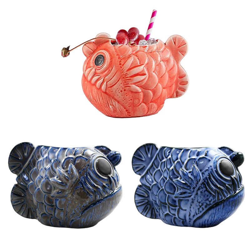 Keramik-Anglerfisch-Tiki-Becher, unterstützt individuelle Gestaltung, vorgestelltes Bild