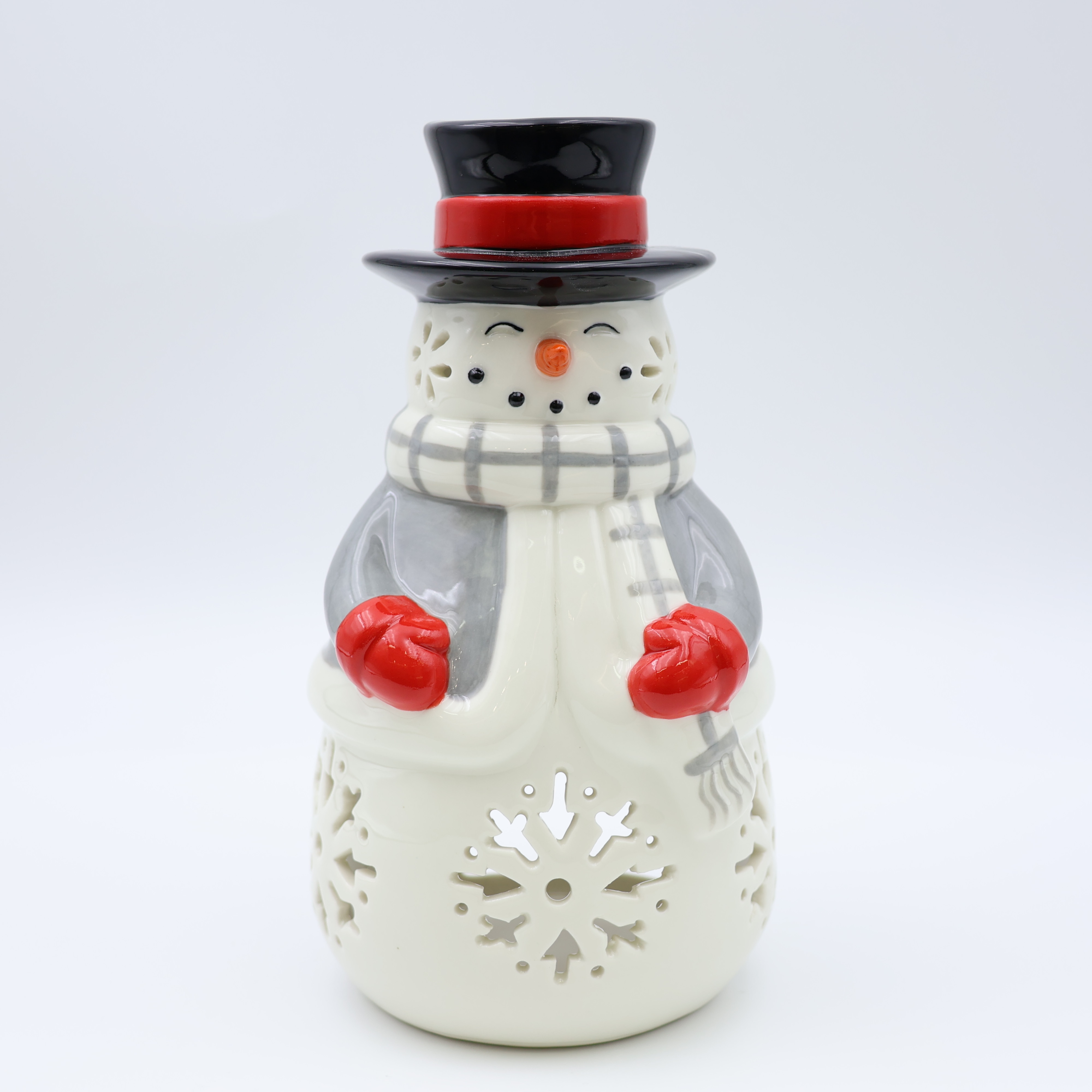 Keraminis kalėdinis sniego senelis arbatinės žvakės laikiklis žvakių žibintas