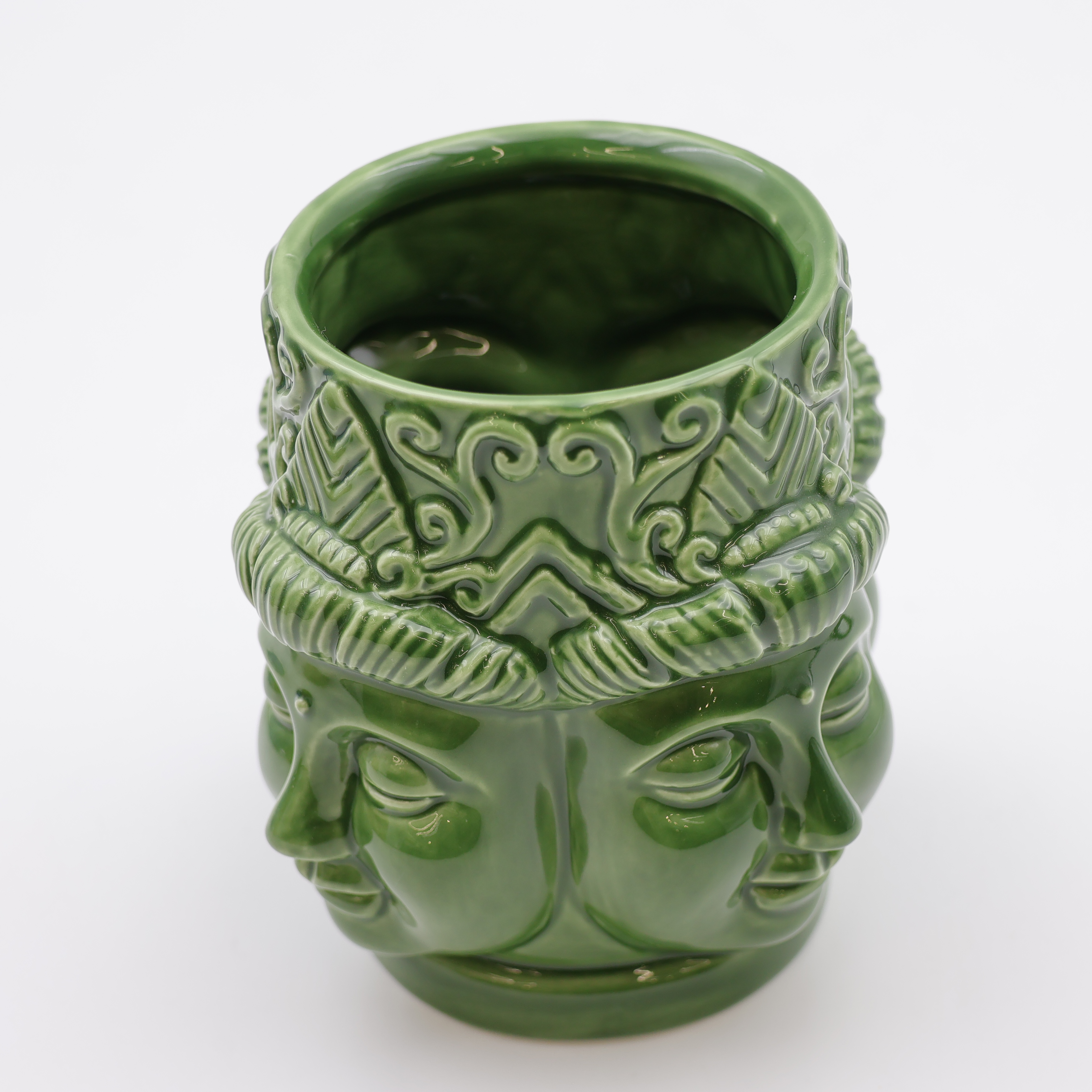 Keramik-Buddha-Tasse mit mehreren Gesichtern, grün