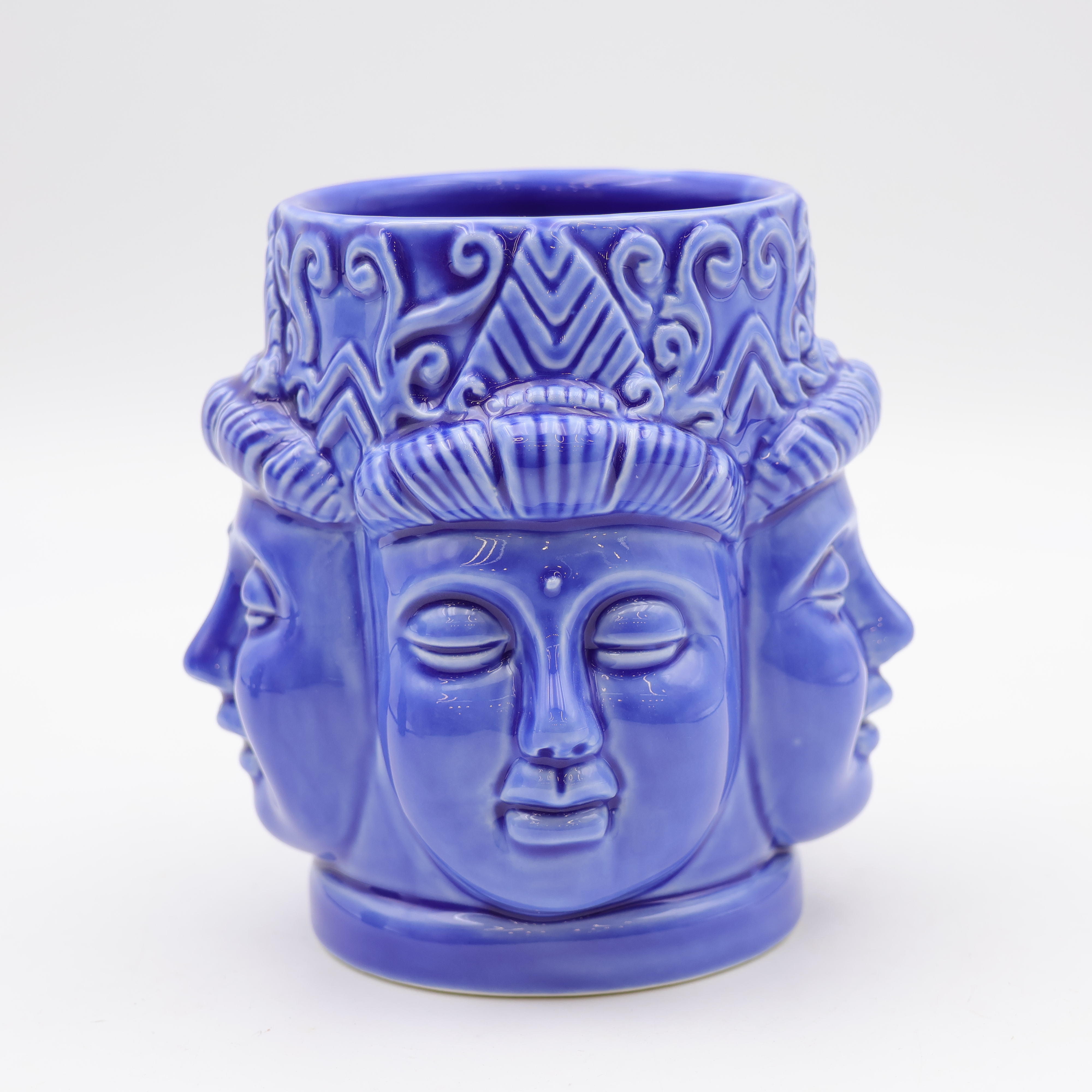 Keramik-Buddha-Tasse mit mehreren Gesichtern, Blau