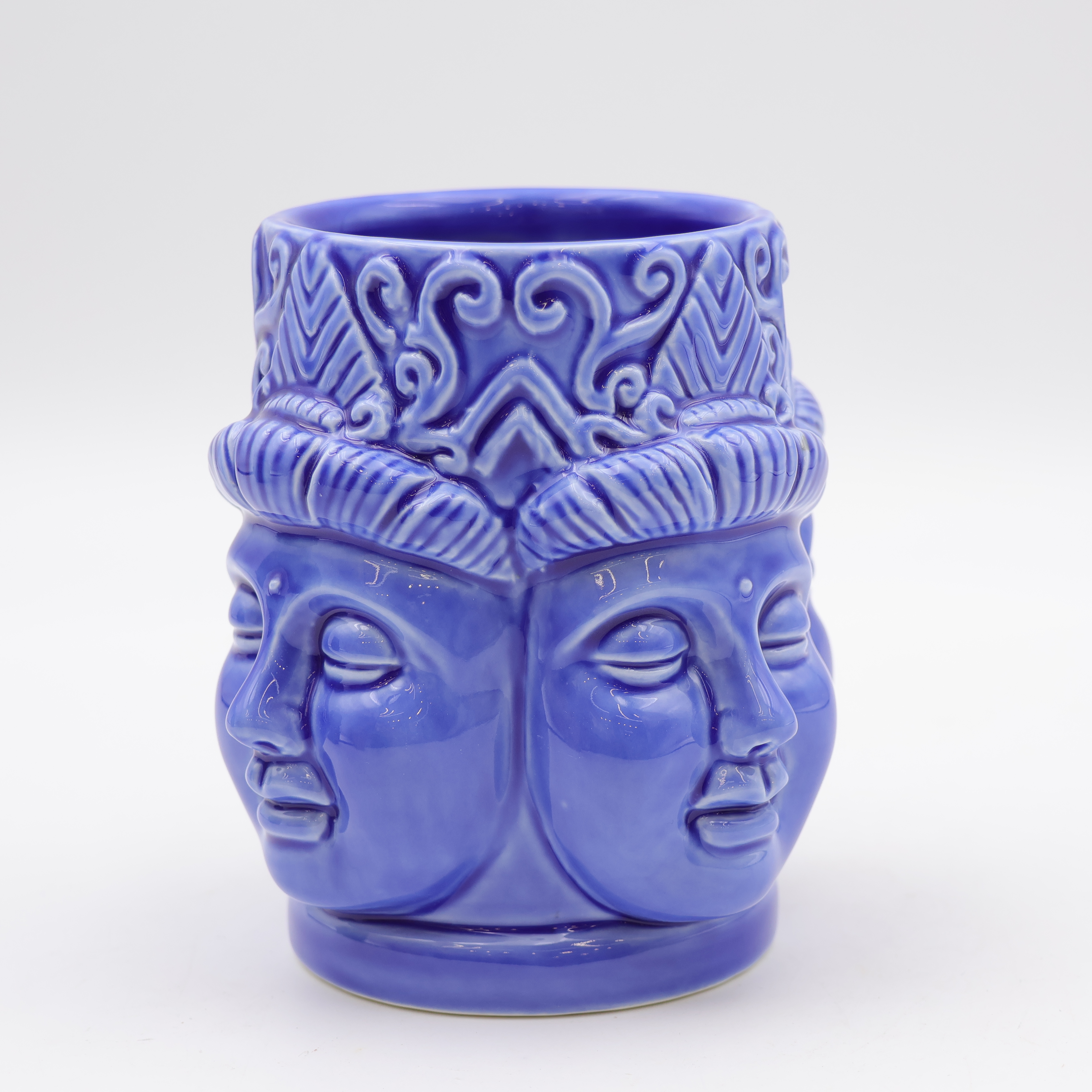 Keramik-Buddha-Tasse mit mehreren Gesichtern, Blau