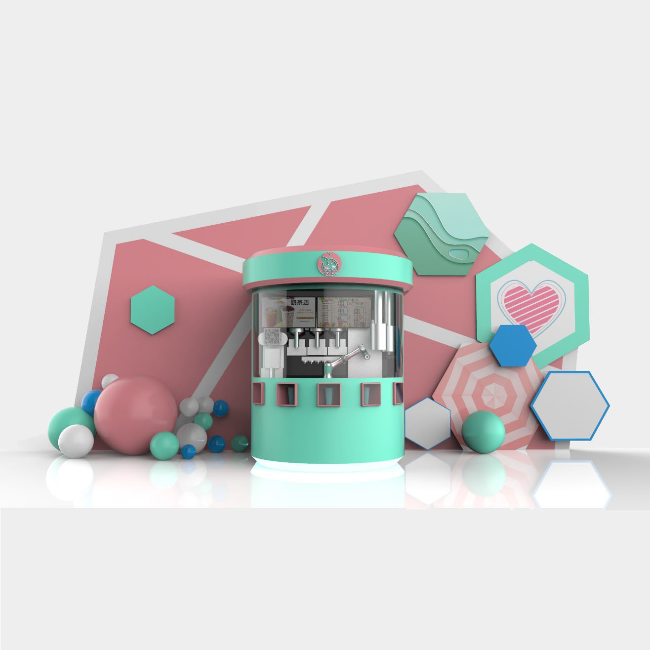 Jauns modes robotu piena tējas kiosks iekštelpu pielietojuma scenārijiem piedāvātais attēls