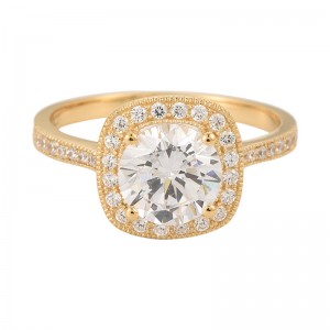Anello da 2,0 ct con taglio rotondo con pavé di fidanzamento con diamanti CZ Halo in oro 14 carati