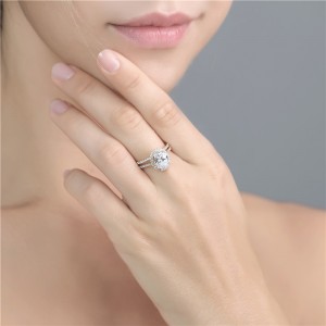 Обручальное обручальное кольцо Halo из белого золота 14 карат овальной огранки 3,0 карата
