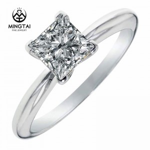 1.0ct Princess Cut Prong Setting Moissanite D VVS Designed Wedding Ring 14k White Gold Solitaire Ring