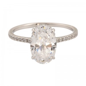 Pengaturan bezel, cincin cz berlian potong oval 4,50 karat, perhiasan cincin emas murni 14k
