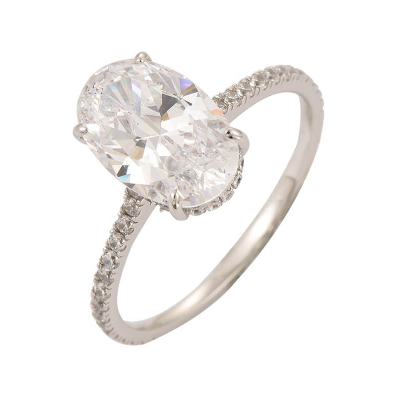 Anel cz de diamante de corte oval de 4,50 quilates com ajuste de moldura, joias de anel de ouro maciço 14k Imagem em destaque