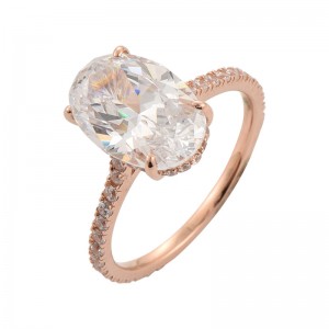 Anel de diamante de corte ovalado de 4,50 quilates con configuración de bisel, xoias de anel de ouro macizo de 14 quilates
