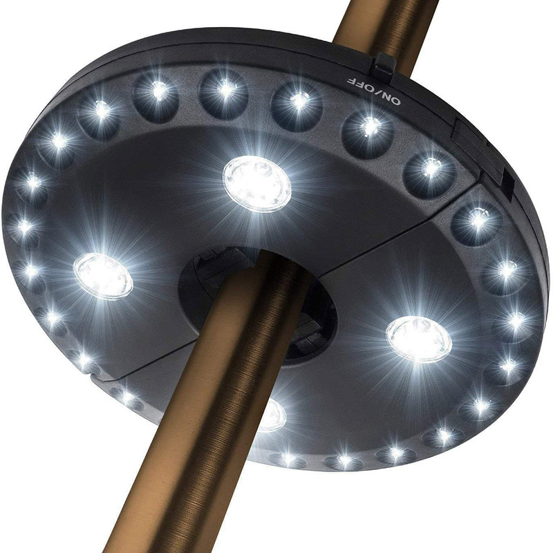 Patio-sambreellig 3 helderheidsmodusse koordloos 28 LED-ligte teen 200 lumen-4 x AA battery-aangedrewe, sambreelpaallig vir patio-sambrele, kamptente of binnenshuise gebruik