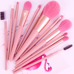 12Pcs Portable Travel Wooden handle Rose Pink Blush Powder Make Up Brushes Eyeshadow Brushes Professional Makeup Brush Set