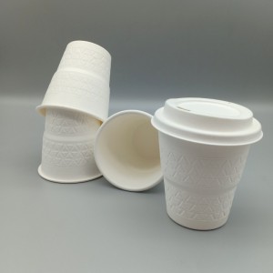 Tasse à café jetable compostable en pulpe de canne à sucre de 8 oz avec motif Trangle
