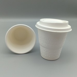 Tasse à café jetable compostable en pulpe de canne à sucre de 8 oz avec motif Trangle