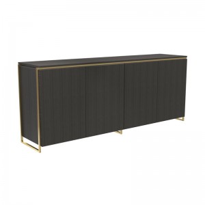 High End ခေတ်ပြိုင်ဇိမ်ခံ Veneered Stainless Steel Four Door High Sideboard Cabinet Wooden Metal Home Living Room Furniture Manufacturer China Customized Supplier
