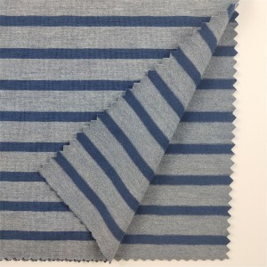 Polyester rayon Knitted Stretch Single Jersey Stripe Knitted Fabric ສໍາລັບເຄື່ອງຕັດຫຍິບ